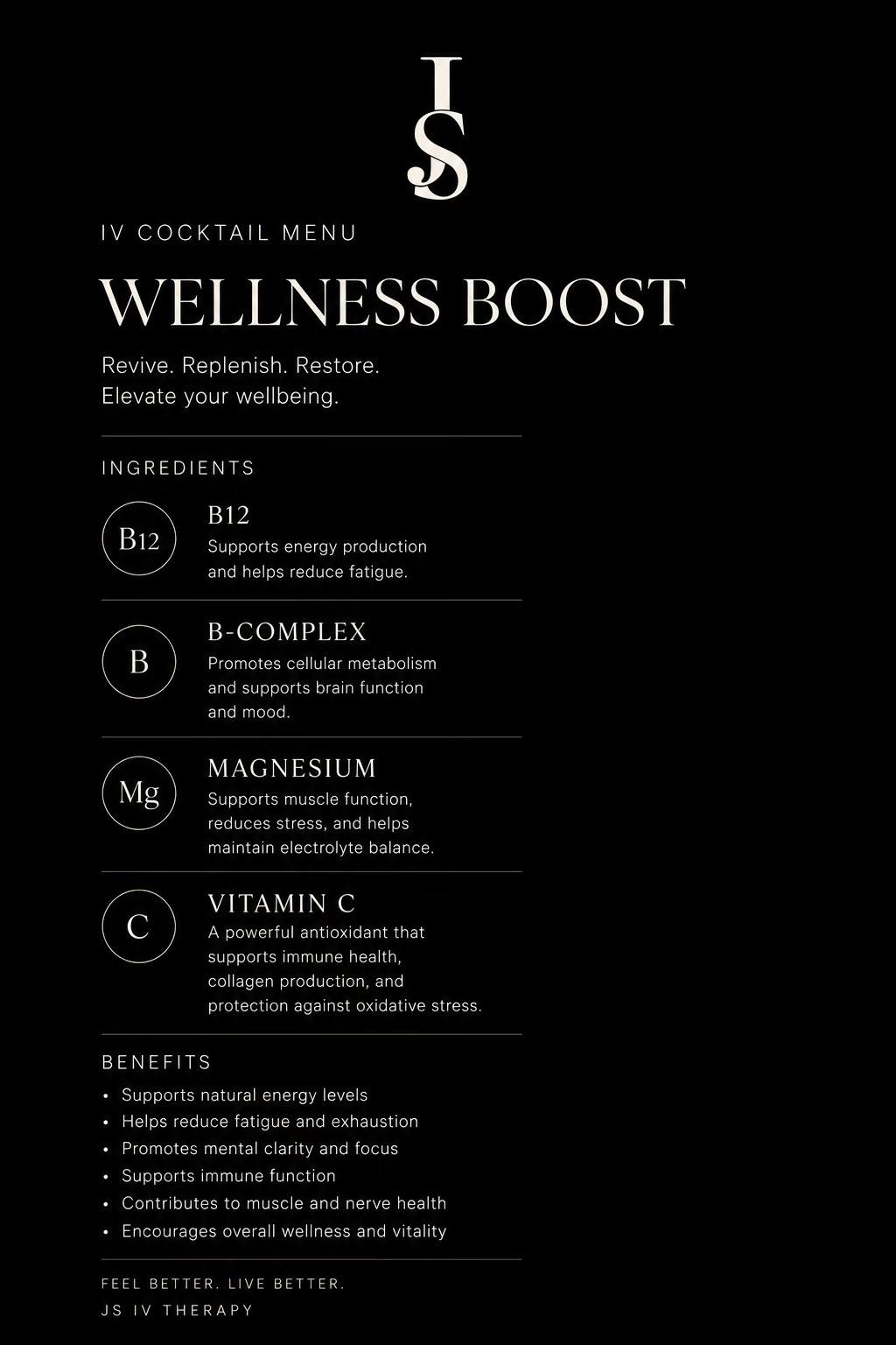 Wellness Boost IV cocktail menu
