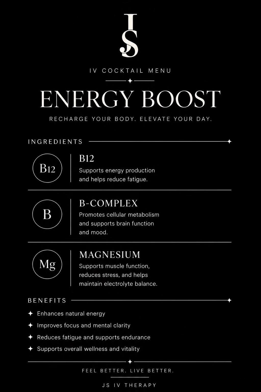 Energy Boost IV cocktail menu