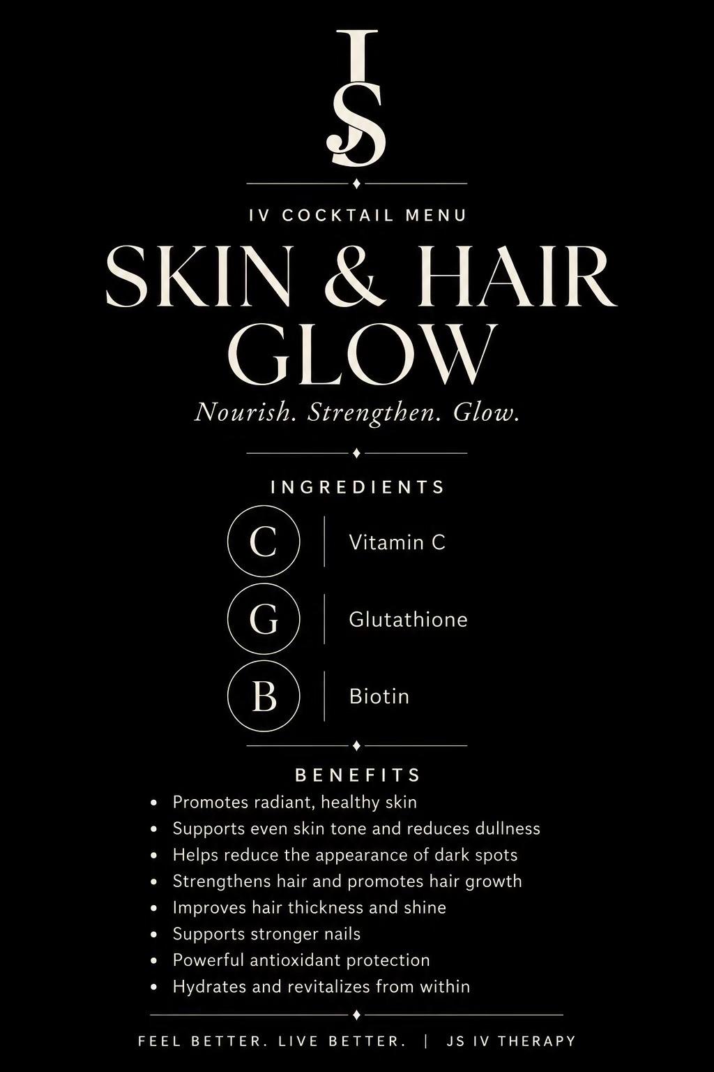 Skin & Hair Glow IV cocktail menu