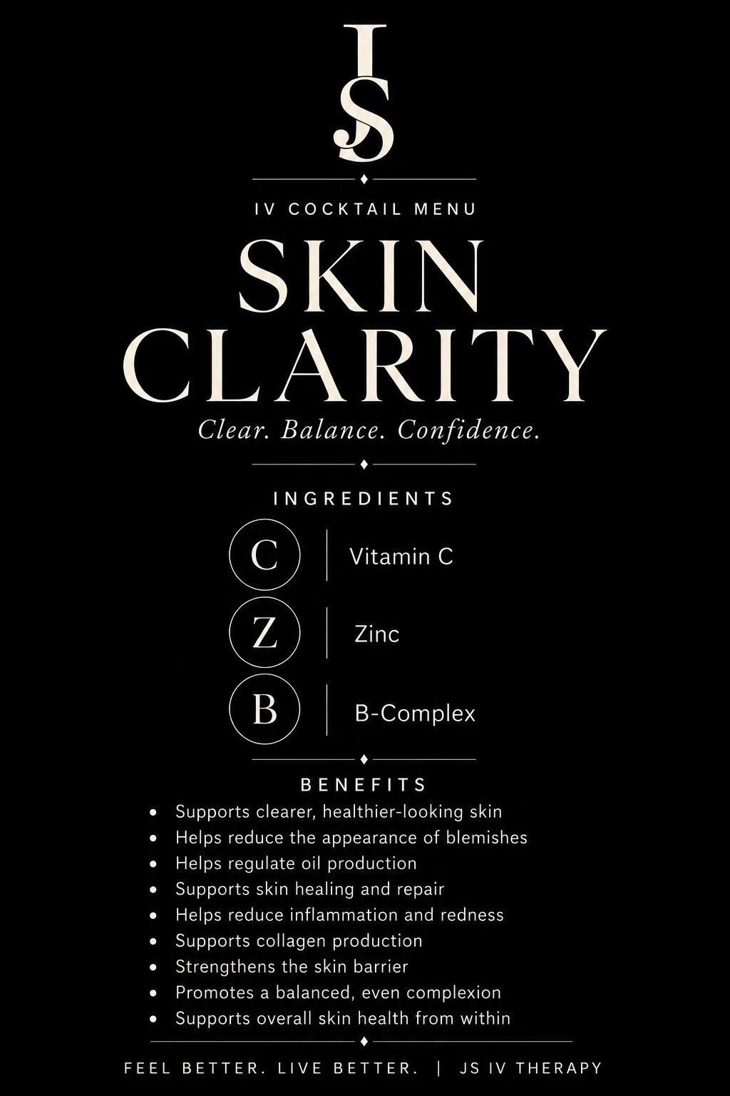 Skin Clarity IV cocktail menu